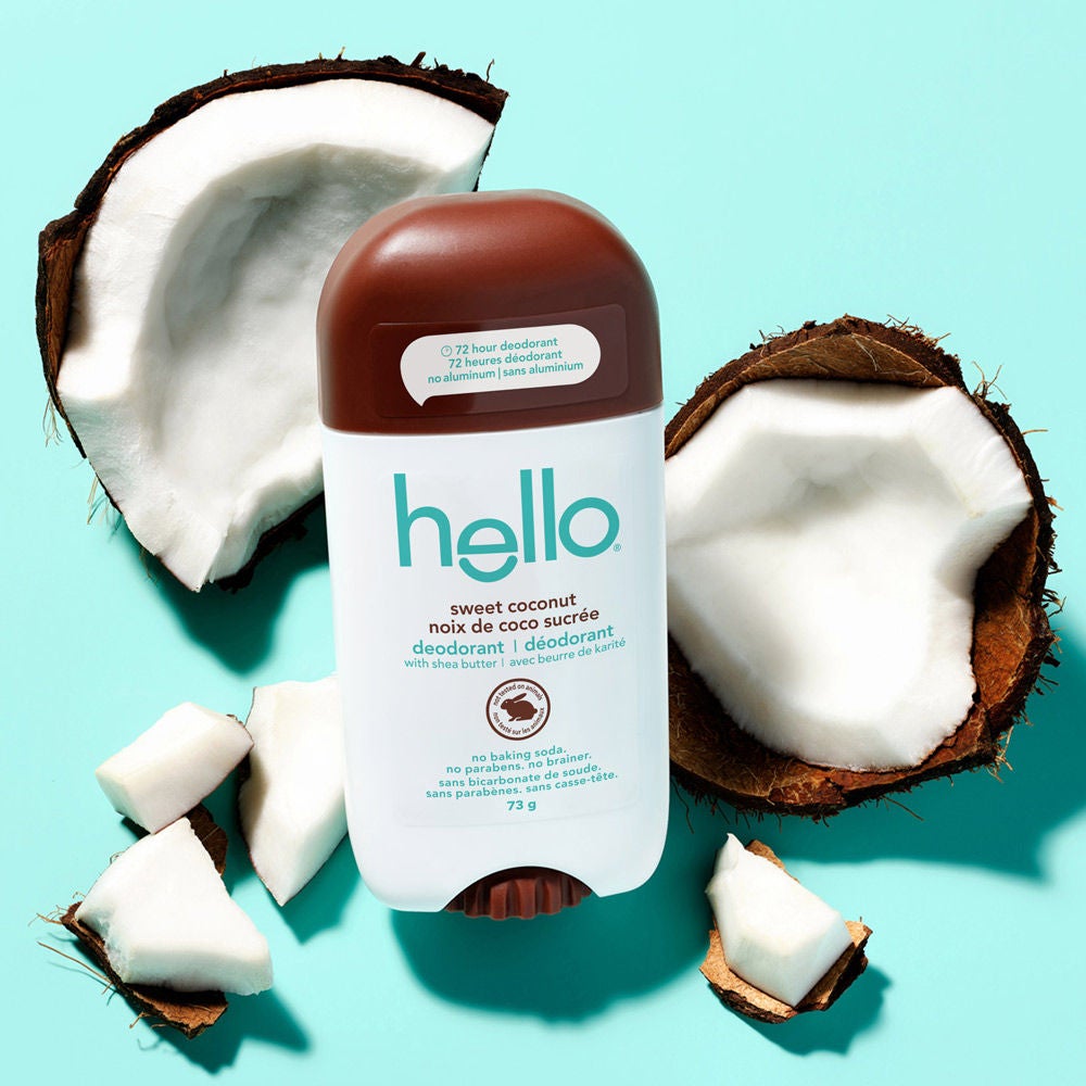 hello sweet coconut aluminum free deodorant for Women and Men surrounded by sweet coconut inspiration.