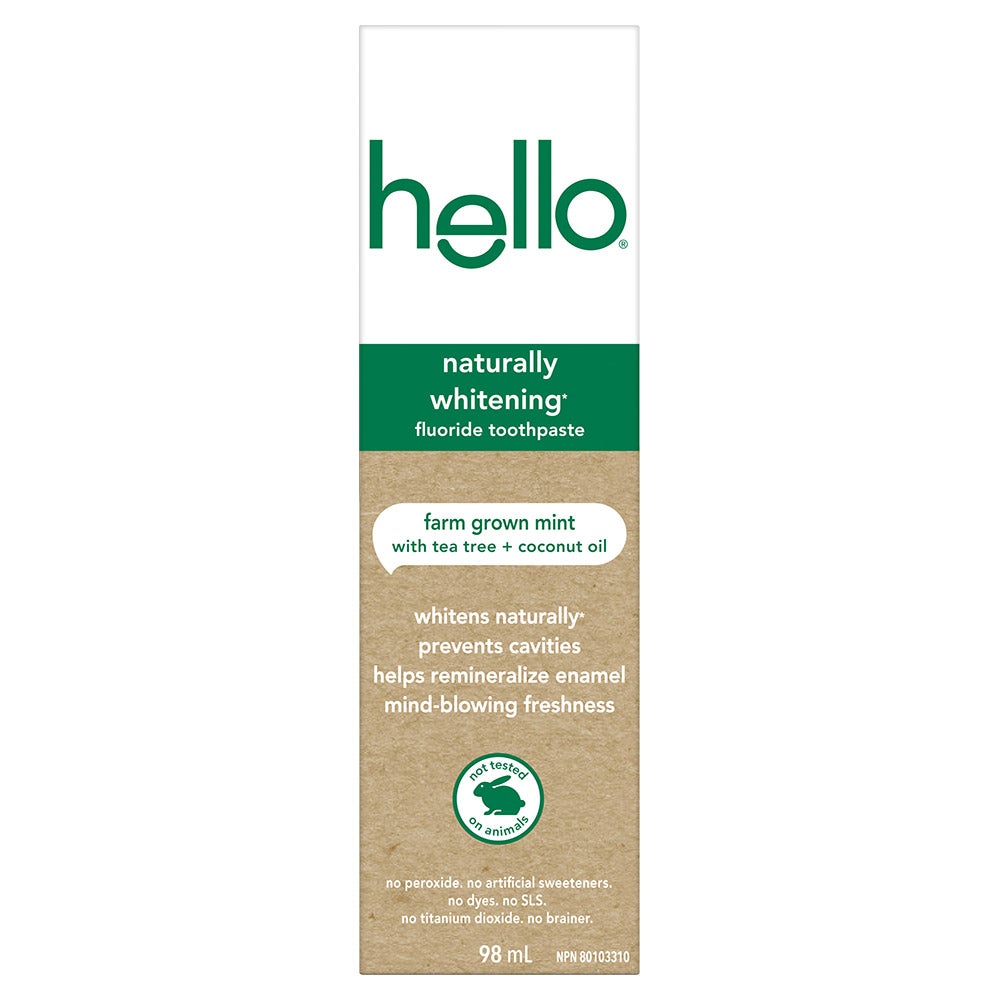 Natural whitening fluoride toothpaste with tea tree and coconut oil, 98 mL.